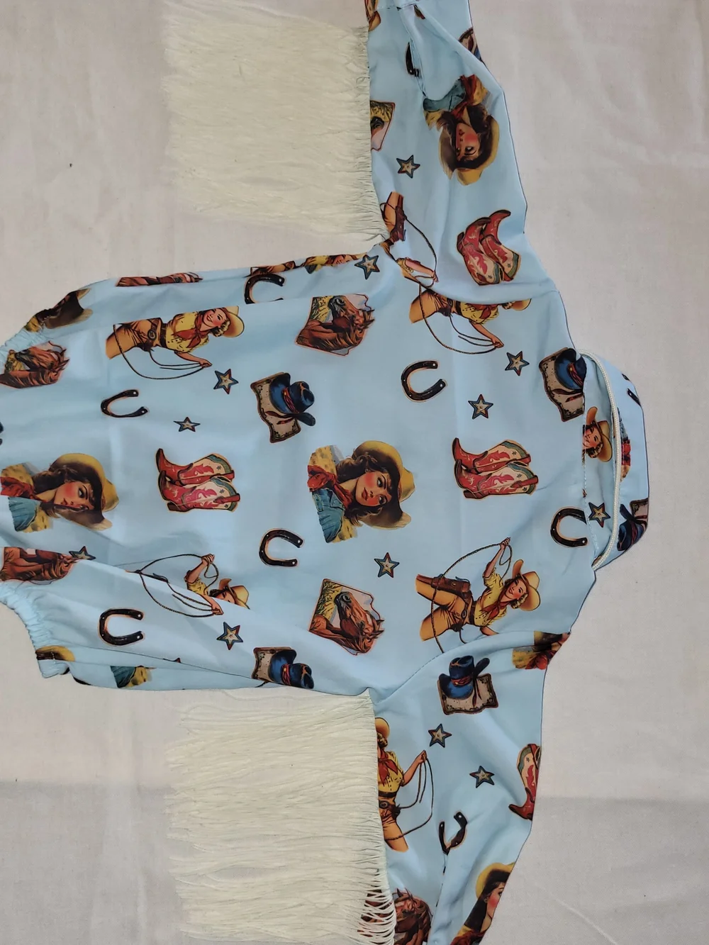 Light Blue Cowboy Fringe One-Piece Bodysuit